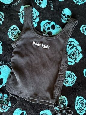 Forever 21 Black Ribbed Lace-Up 'Good Times' Tank